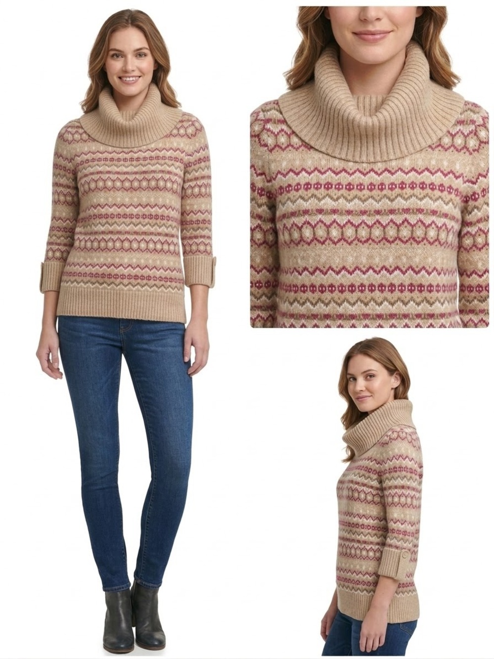 Tommy Hilfiger Fair Isle Cowl Neck Knit Sweater Size Small